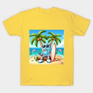 Surfer Robot Cartoon T-Shirt